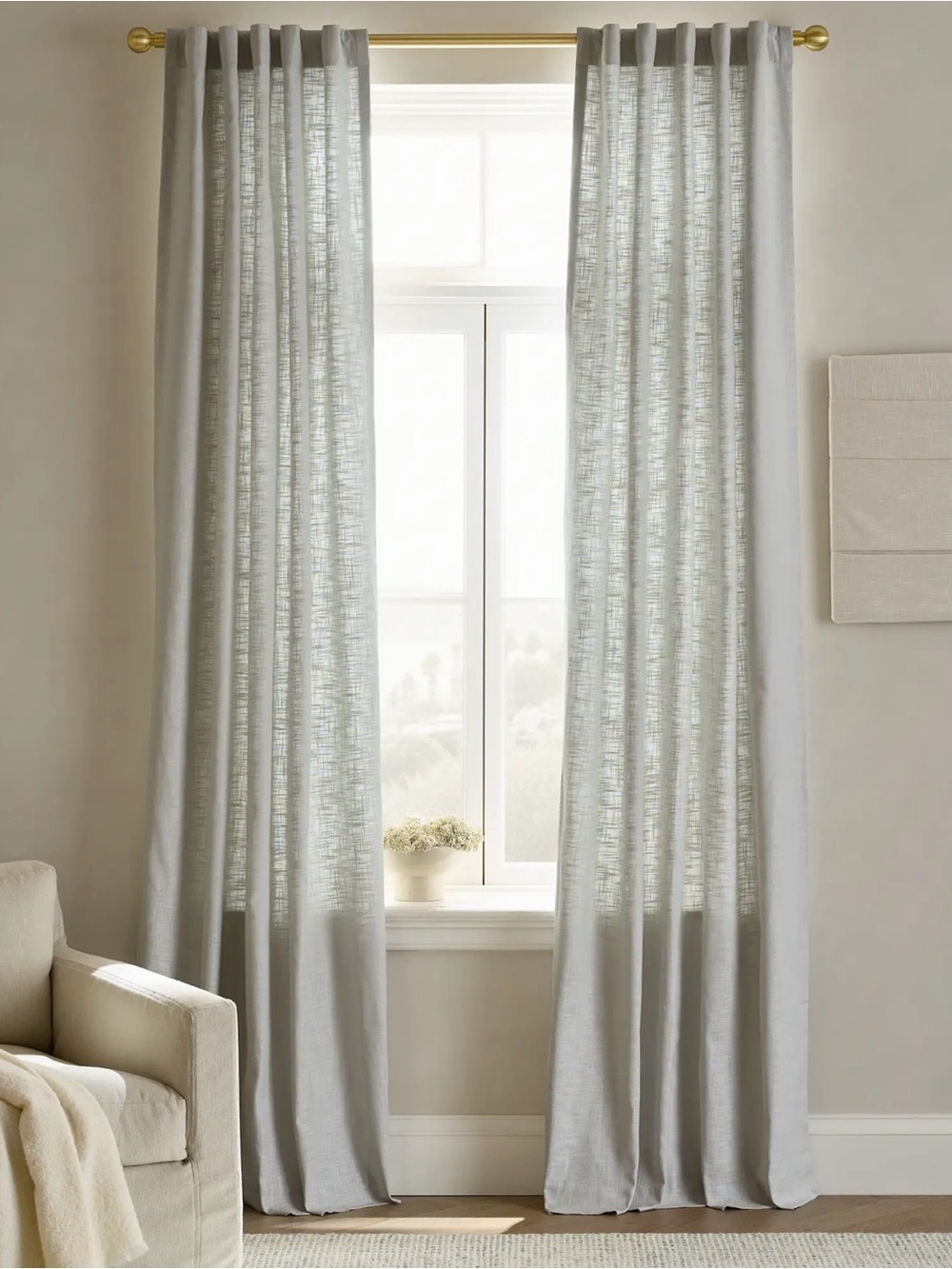 Quince Textured Cotton Curtain Panel in Light Grey